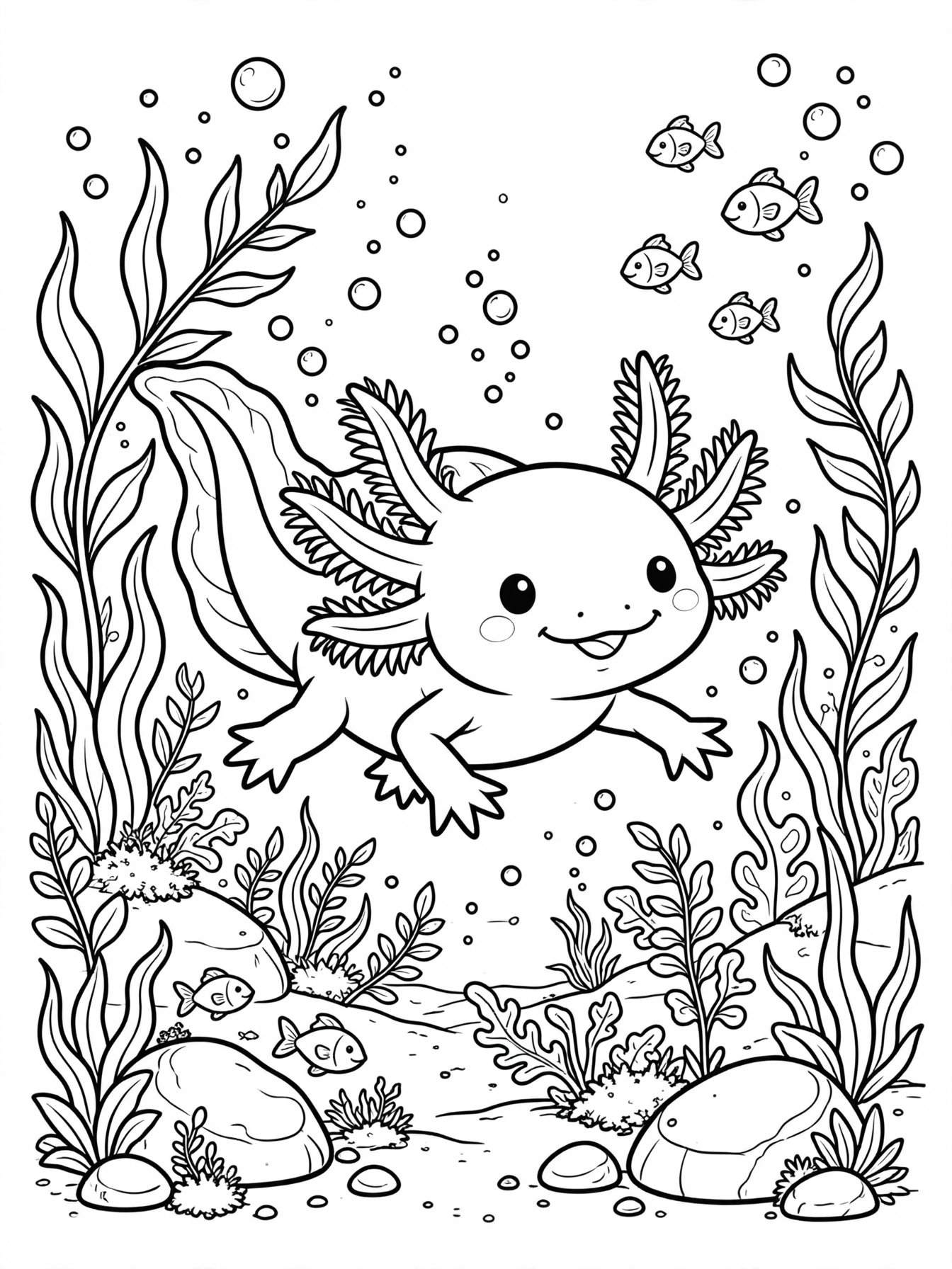 Axolotl Underwater Adventure Coloring Page