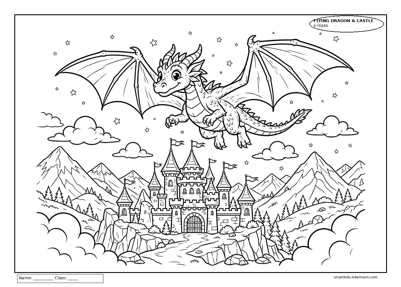 Flying Dragon Above a Magical Castle