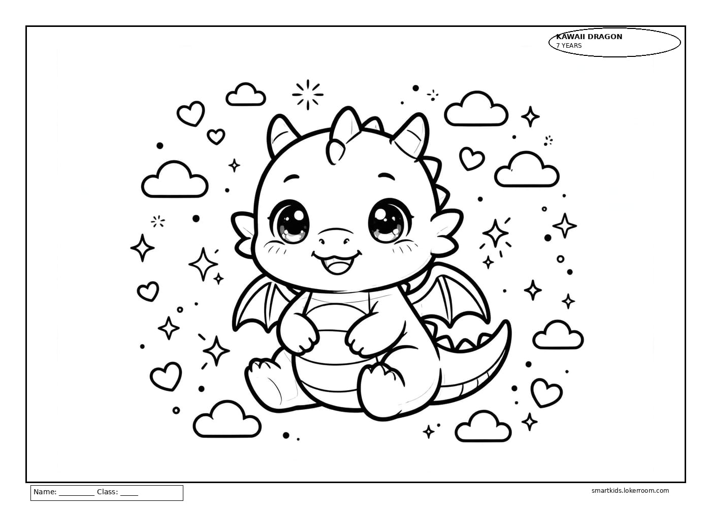 Kawaii Dragon with Stars and Hearts
