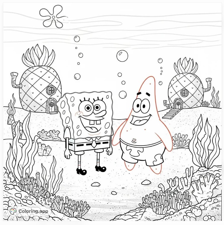 SpongeBob and Patrick Underwater Adventure COloring Page